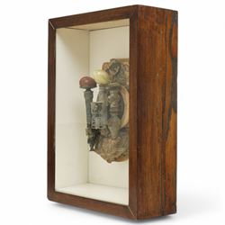 Andrew Coates (British 1939-): 'The Guardians', assemblage in wood, found objects and with three marble eggs, titled and dated 1999 verso, in case, overall 50cm x 37cm