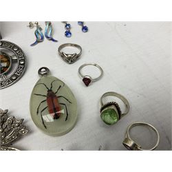 Collection of silver jewellery including two pairs of enamel earrings, necklaces, pendants and earrings set with moonstone and amethyst etc, and a collection of costume jewellery 