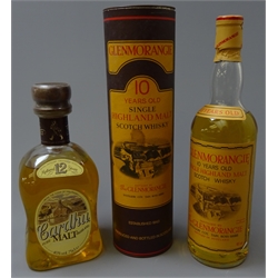  Glenmorangie Single Highland Malt Scotch Whisky, 10 years old, 40%vol, in tube and Cardhu Pure Malt Highland Scotch Whisky, 40%vol, both 75cl, 2btls  