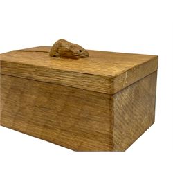 'Mouseman' tooled oak trinket box, rectangular form with lid carved with mouse signature, by Robert Thompson of Kilburn 