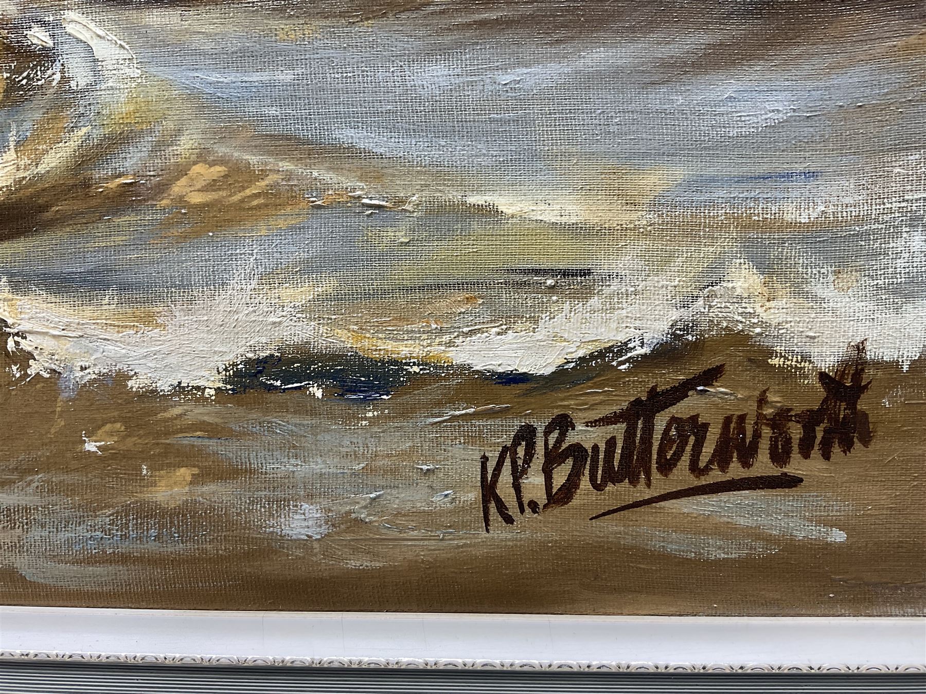 K P Butterworth (British Contemporary): 'Launch of the Bridlington Lifeboat', oil on canvas board signed, titled verso 43cm x 59cm 