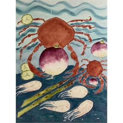 June Todd (Scottish Contemporary): 'Prawns and Crabs', watercolour signed, titled and dated 1998 verso 74cm x 56cm 