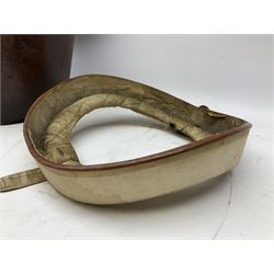 Early 20th century black silk top hat by Woodrow of Manchester and London, with manufacturer's stamp to the silk lined interior, housed in fitted tan leather hat box with removable internal compartments with straps, brass escutcheon and engraved plaque, hat internal measurements approx 20cm x 15cm