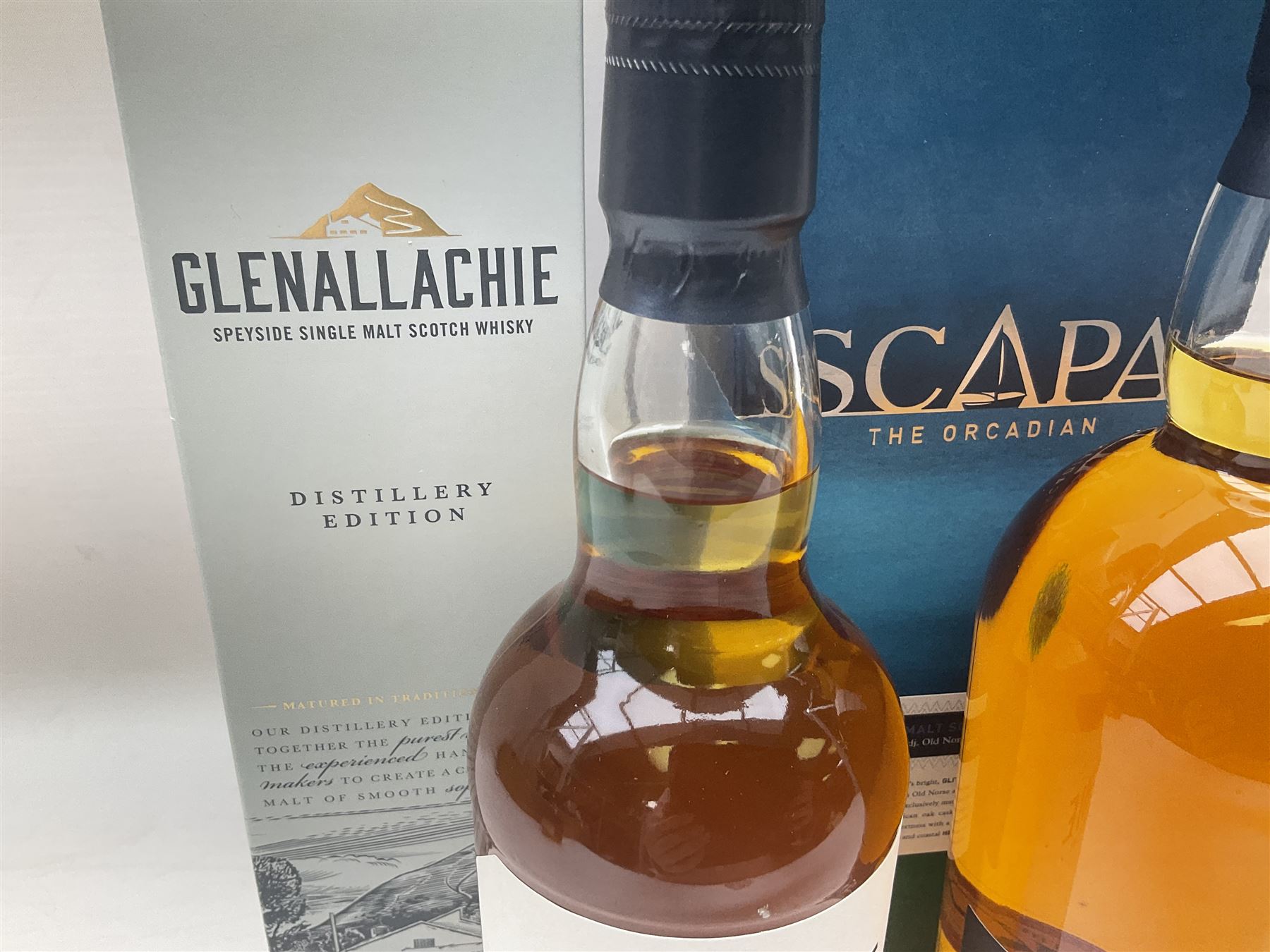 Scapa, The Orcadian single malt Scotch whisky, 70cl, 40% vol, Glenallachie, distillery edition speyside single malt Scotch whisky, 70cl, 40% vol, Glenfiddich, 12 year old, single malt Scotch whisky, 70cl, 40% vol and the Glenrothes, vintage reserve single malt whisky, 700ml, 40% vol (4)