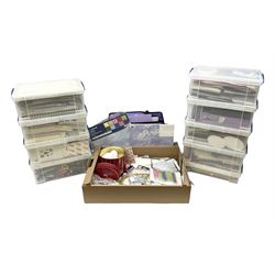 Large collection of materials and equipment relating to paper craft, predominately housed in really useful boxes, in ten boxes 