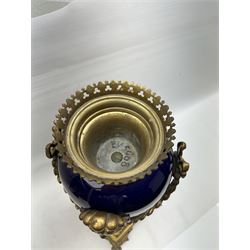 19th century gilt brass mounted lamp base, raised upon lions claw feet, H43cm