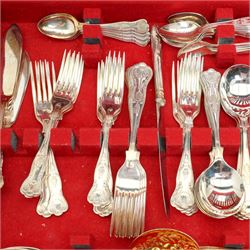 Canteen of plated Kings pattern cutlery by Barnett & Co, Sheffield for twelve covers, cased, some losses