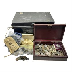 Great British and World coins and tokens, including King George VI 1951 Festival of Britain crown in maroon case, crowns, small amount of world silver coins, United States of America 1877 one dime etc 