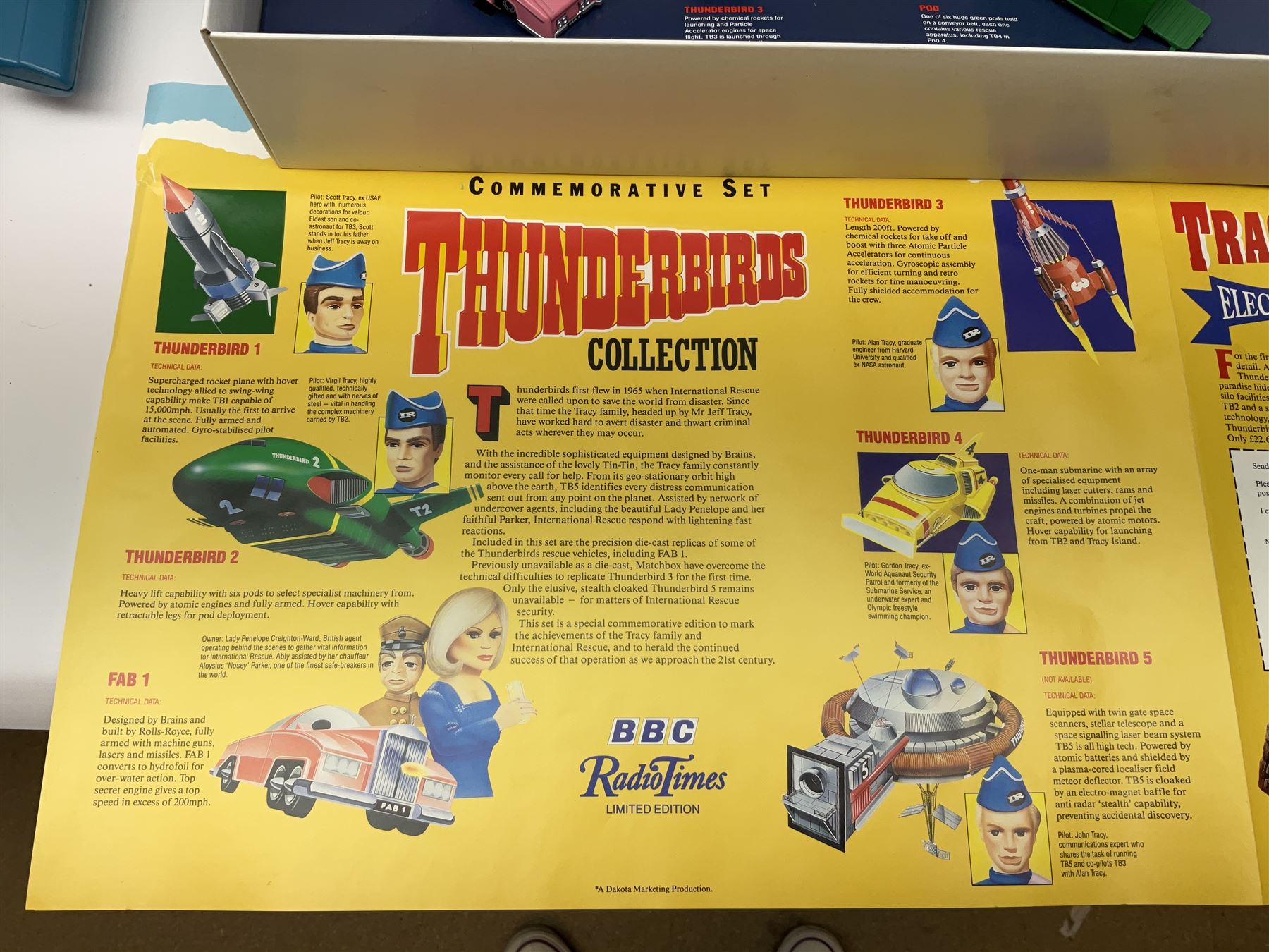 Matchbox 'The Thunderbirds' limited edition Commemorative Set, boxed with paperwork; Tomy 'Mr. D.J.' blue plastic robot radio; Mettoy Walt Disney Movie Viewer with three cassettes; and 1995 boxed set of the Star Wars trilogy VHS video tapes