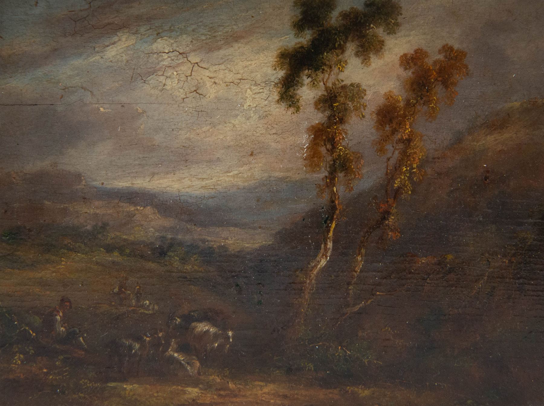 Samuel Williamson (British 1792-1840): Landscape with Goatherd, oil on panel signed and dated 1828, 13cm x 17cm