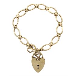 9ct gold oval link bracelet with heart locket clasp, hallmarked