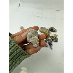 Collection of raw Blue John specimens, together with other mineral specimens