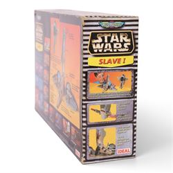Galoob Micro Machines Star Wars Slave I, signed by Warwick Davis and Michael Sheard in black marker pen to front of box