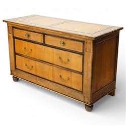 And So To Bed - 'Cezanne' cherry wood chest, rectangular top with inset panels,  fitted with two short over two long drawers, ebonised surrounds, raised on bun feet 