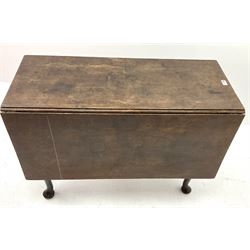 19th century mahogany drop leaf table, turned tapering supports on pad feet