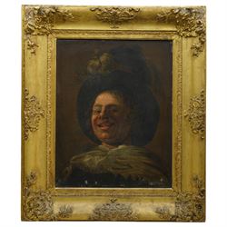 Follower of Frans Hals (Dutch c.1580-1666): Head and Shoulders Portrait of a Laughing Boy in Cavalier Hat, 18th century oil on canvas unsigned 53cm x 42cm