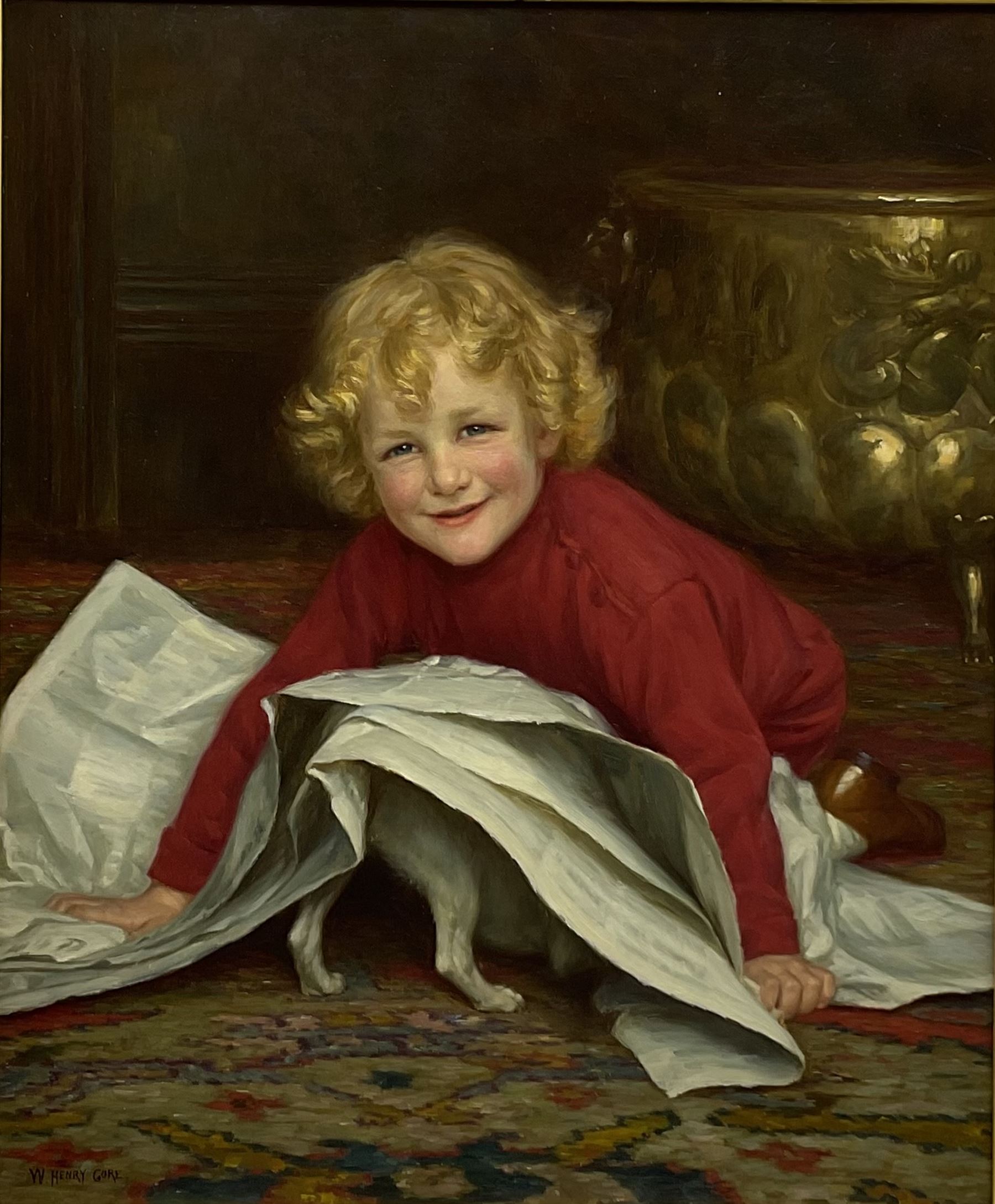 William Henry Gore (British exh.1880-1916): 'Playmates' - Overwhelmed by the News, oil on canvas signed 60cm x 50cm
Provenance: East Yorkshire private collection purchased Anthony Mitchell Fine Paintings, Nottingham; the Count Alarico Palmieri Collection of Dogs and Cats in Art, Christie's London 28th March 1996 Lot 14