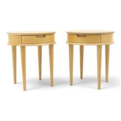 Bentley Designs - Pair of 'Dansk' light oak circular bedside or lamp tables, one drawer wi...