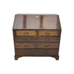 Georgian mahogany bureau, fall front above two short and thee long drawers