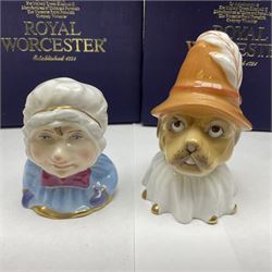 Two Royal Worcester candle snuffers from the connoisseur collection, comprising of Baby and Toby, together with Minton Fawn on Ivory Polar Bear and one other, all with original boxes 