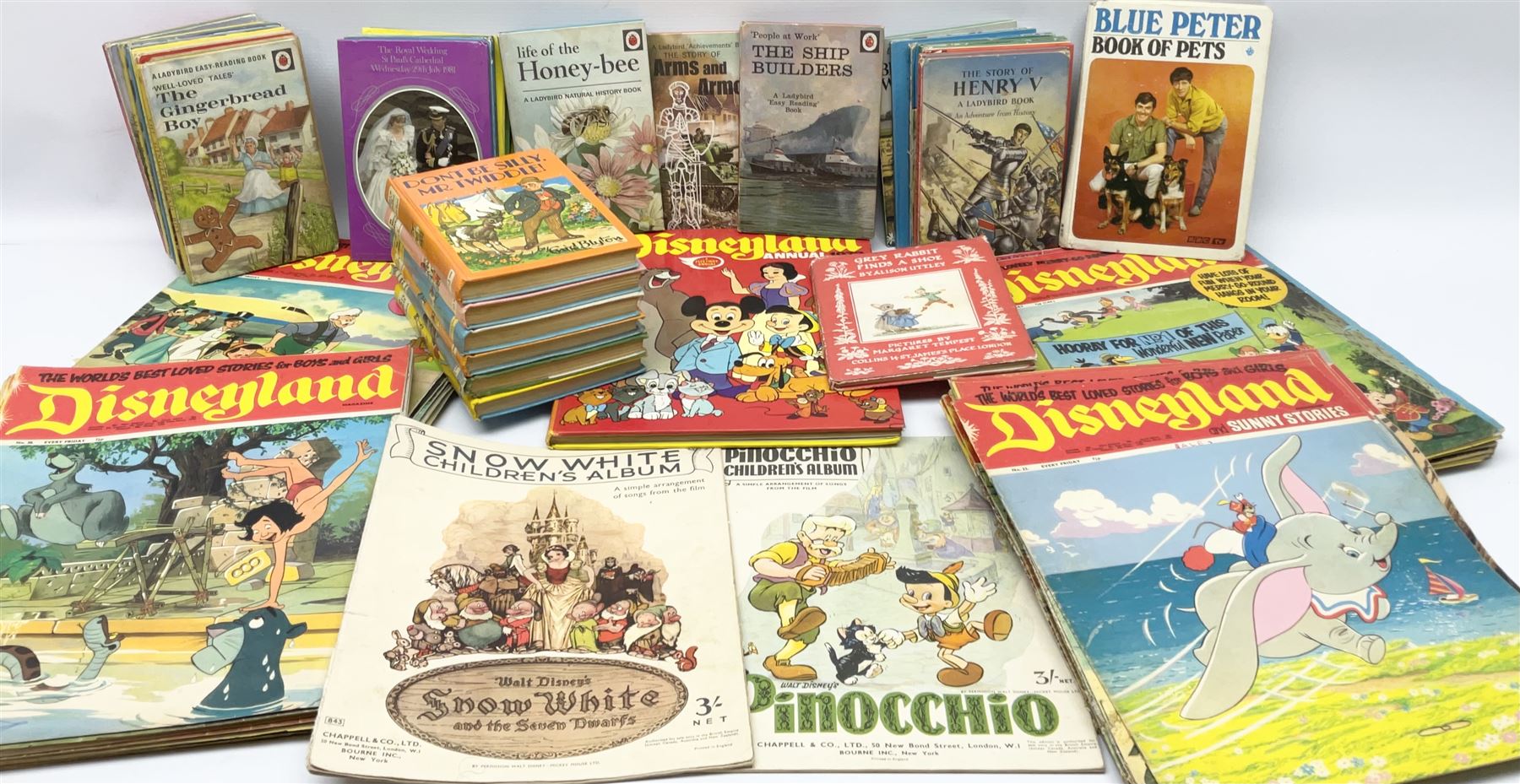 Over fifty Disneyland Magazines early, 1970s; Disney sheet music; twenty-eight Ladybird books; six Enid Blyton books; and other children's books
