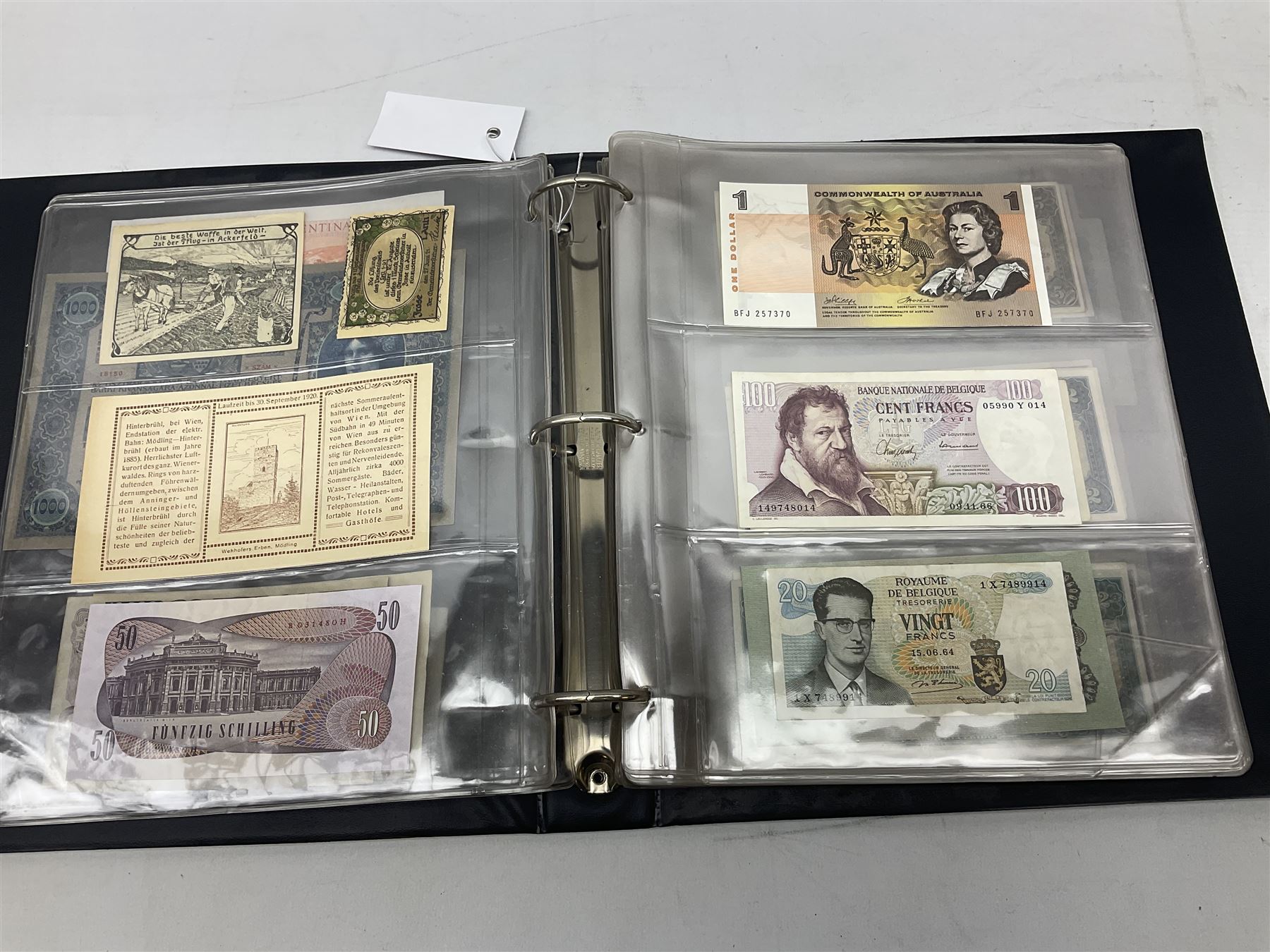 World banknotes, including Queen Elizabeth II The States of Jersey one pound 'DB202703', five pounds 'BB527762' and ten pounds 'AB651481', reserve bank of New Zealand two dollars '1L3 741894', King George V Straits Settlements one dollar 1st January 1935 'F/83 28924', various Bank of England notes etc, housed in two ring binder albums