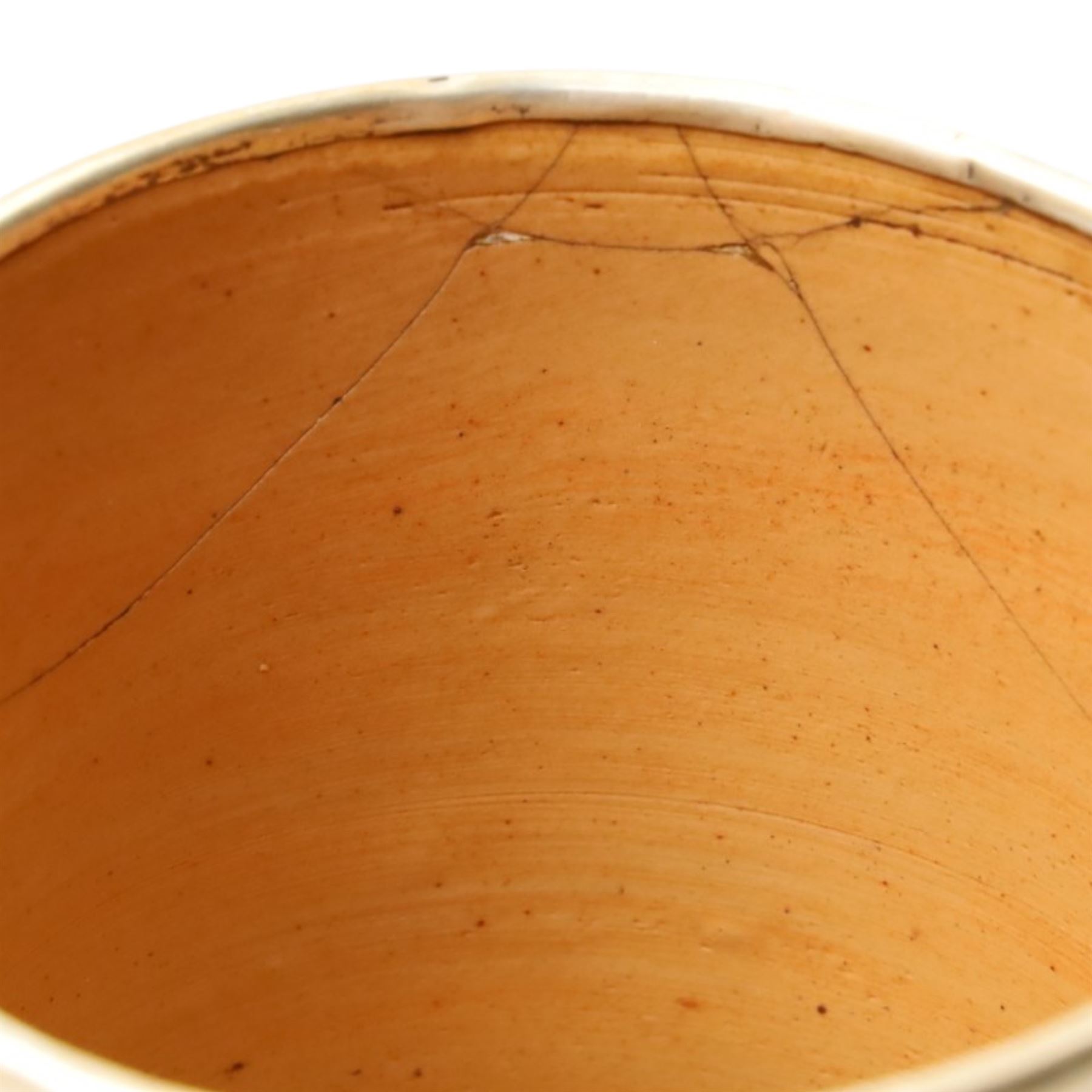 Early 20th century Royal Doulton stoneware tankard harvest tankard, with silver rim, inscribed 'Sidney Hardwick From Capt. Pope 1907', H13.5cm