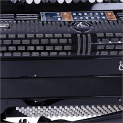 SEM Ciao 5-row digital reedless chromatic button midi-accordion, with 87-black and white buttons and 120 bass buttons, in black high gloss case, with carry strap and original hard carrycase