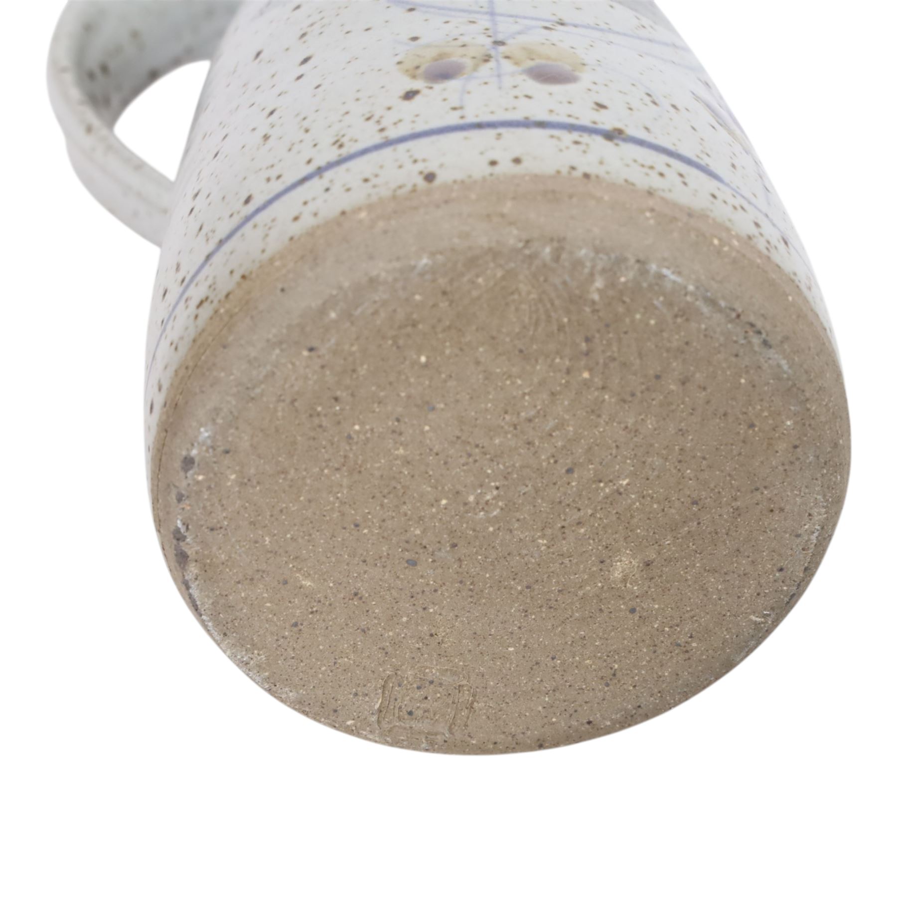 Large Andrew Hague Askrigg Studio Pottery bowl, with abstract foliate design and speckled glaze to the interior, and scale effect to the interior, H9.5cm D35.5cm, together with a cheese keeper and jug, also by Andrew Hague in matching design, each with impressed marks beneath