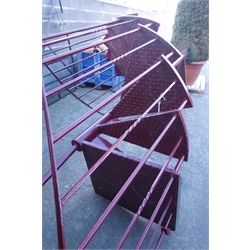  Wrought iron and chequer, spiral staircase, thirteen steps, painted in maroon finish, D155cm, H380cm  