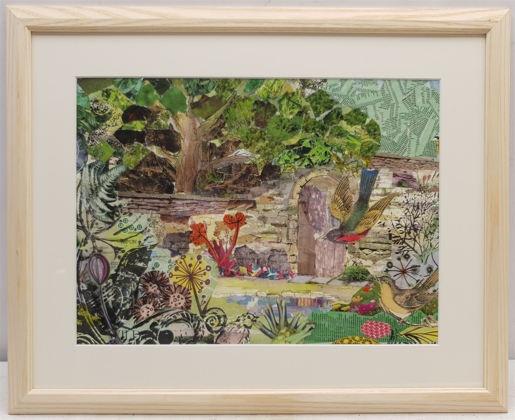 Penny Wicks (British 1949-): 'The Secret Garden Masham', mixed media collage 27cm x 37cm