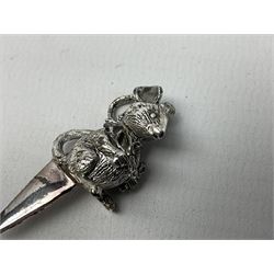 Victorian 9ct gold hair set bar brooch, silver bladed mother-of-pearl folding fruit knife, silver locket and three silver plated cheese mice in box