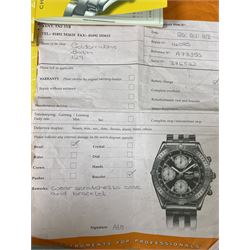 Breitling Colt gentleman's stainless steel quartz chronograph wristwatch, Ref. A73350, black dial with triple register recording hours, minutes and continuous seconds and date aperture, boxed with papers and additional links