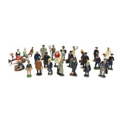 Twenty-five die-cast figures of town and village people and workmen including clergymen, Sissons Paints Laddermen, railway porter, sea captain, businessmen and women, land army girl, children's see-saw etc