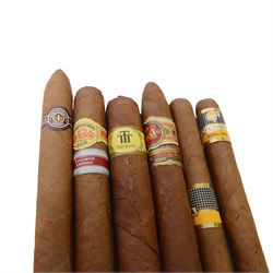 Collection of cigars, including Montecristo, Cohiba, Diplmaticos, and other cigars, within a Montecristo humidor