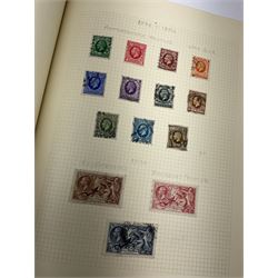 Great British Queen Victoria and later stamps including penny reds, used two shilling and sixpence, King George V seahorses, King George VI used values to one pound including used ten shillings dark blue etc, housed in a green Stanley Gibbons loose leaf stamp album 