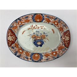 Two 19th century Japanese Imari pattern oval charger together with another circular Imari charger, circular charger D31cm 