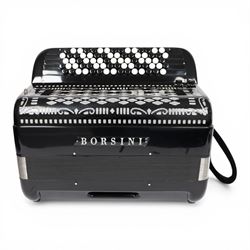 Borsini 5-row basso chromatic button accordion, with 77-black and white buttons, in black ...