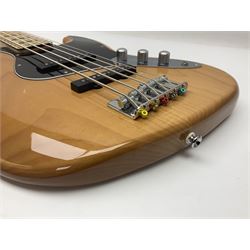 Fender Squier five-string jazz bass guitar; natural finish with Duncan Designed pick-ups; serial no.ICS11097557; L118cm