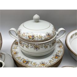 Noritake Ireland tea and dinner wears, comprising of teapot, milk jug, covered sucrier, seven teacups and saucers, seven dessert plates, six dinner plates, seven side plates, five bowls two serving dishes, one lidded tureen and a gravy boat and dish