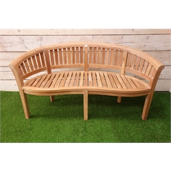  Solid teak garden bench, curved back, serpentine seat, W160cm  