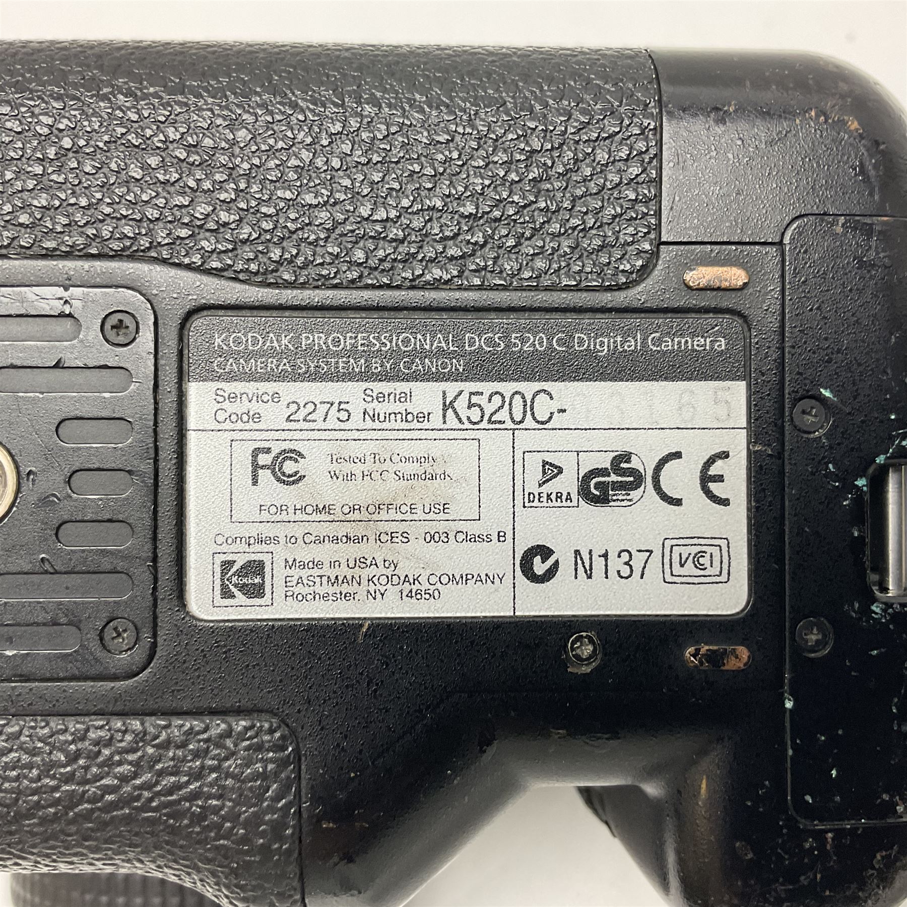 Canon EOS 1n Digital camera body, serial no. 260436, with 'Canon Zoom Lens EF 35-80mm 1:4-5.6 II Canon Inc. 52mm' lens, Kodak Professional DCS 520 digital module, and charger, serial no. K520C03165, together with Nikon F5 camera body with Kodak Professional DCS 760 digital module and charger, serial no. K760C03802