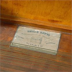 Austrian “Viennese” Grand Piano by Joseph Böhm c1820.
Straight triple strung, with a Viennese action and adjustable escapement rail, some new dampers and damper felt with leather covered hammers, string gauges marked on the wrest plank, soundboard appears to have been shimmed in places, bridge in good condition, possibly re-strung at some time with one tuning pin and two strings missing. Action with good repetition and damping, however some adjustment may be necessary to both the action and pedals. Six octave keyboard, with 78 keys C1-F7, with Ivory naturals and ebony sharps, lyre supported on a stretcher with seven pedals, Bells & Drum, Treble Sustain, Full Sustain, Piano & Pianissimo, Bassoon Stop and Una Corda. Adjustable open lattice music desk. Ebonised panel above the keys with maker name and decorative gilt mounts depicting imperial eagles, grapevines, scrollwork, and angelic trumpeters. Case raised on three circular columns with block supports. 
This instrument is typical of the type of piano being made in Vienna in the early 19th century and a type of piano possibly familiar to Beethoven during the period of the composers’ later compositions. This piano is thought to be one of the earliest known pianos by this maker and was discovered in Milan in the 1870’s. A retailer’s trade label from that period is attached to the soundboard.

Given the intricate nature of these historic instruments, specialist support will be available if required, to assist successful buyers with safe removal and onward handling. Price upon application. 

This item has been registered for sale under section 10 of the APHA Ivory Act Reference A2ZEXJGY