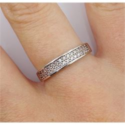 White gold two row cubic zirconia, channel set ring, hallmarked 