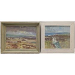 William B Dealtry (British 1915-2007): Hay Bales in the Field and Moorland Stream, two oils on board, one signed, 27cm x 35cm and 27cm x 30cm (2)