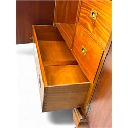 Ashton Leach & Cumberbirch Ltd., Rochdale - early 20th century walnut and mahogany gentleman's wardrobe, arched moulded top with book-matched figured walnut veneers, double doors enclosing fitted interior with hanging rail, tie rack and drawers, raised on cabriole supports