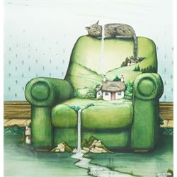 Colin Thompson (British/Australian 1942-): 'Pictures of Home' Cat Illustration, ink and wa...
