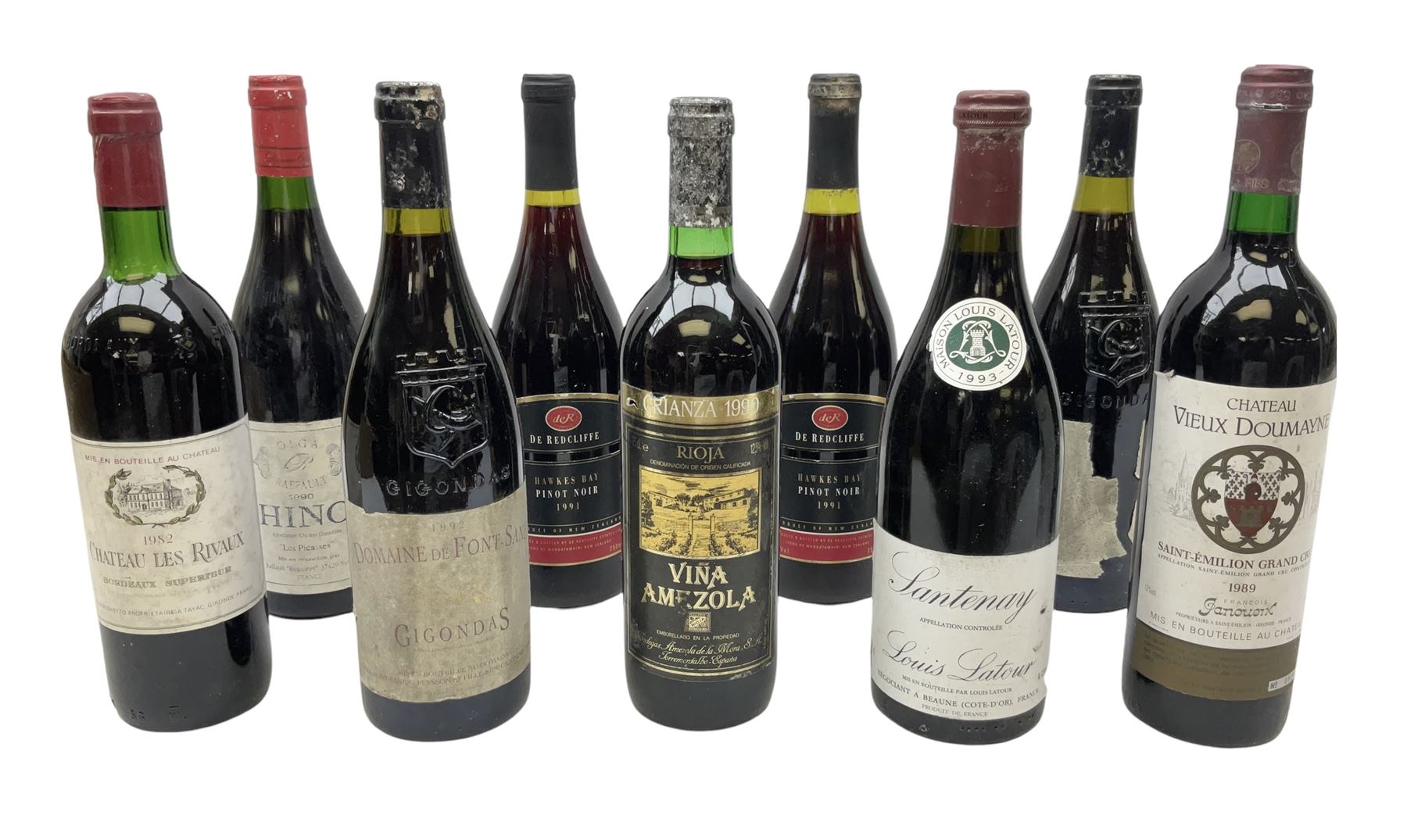 Mixed red wines including two bottles Domaine De Font-Sane, 750ml, 13.5% vol, one bearing 1992 to label, Vina Amezola, 1990, rioja, 75cl, 12.5% vol, Louis Latour, 1993, Santenay, 75cl, 13.5% vol, etc (9)