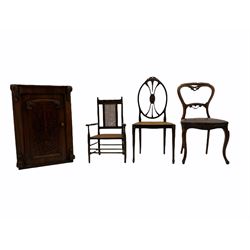 Child’s cane chair, Victorian chair, cane seat chair and a Victorian cupboard (4)
