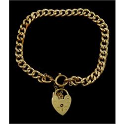 9ct gold curb link bracelet, with heart and spring clasp, each link stamped 9c